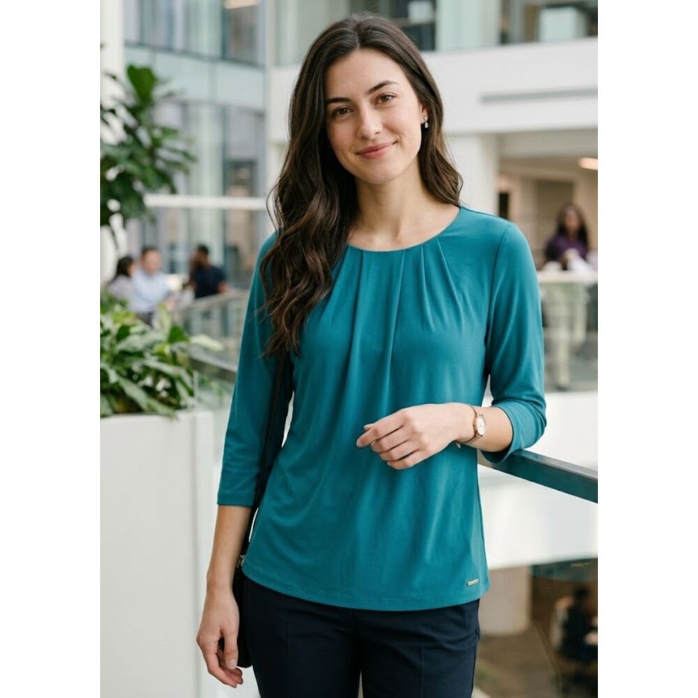 New Calvin Klein Pleat Neck Blouse Women's Size Large Petite